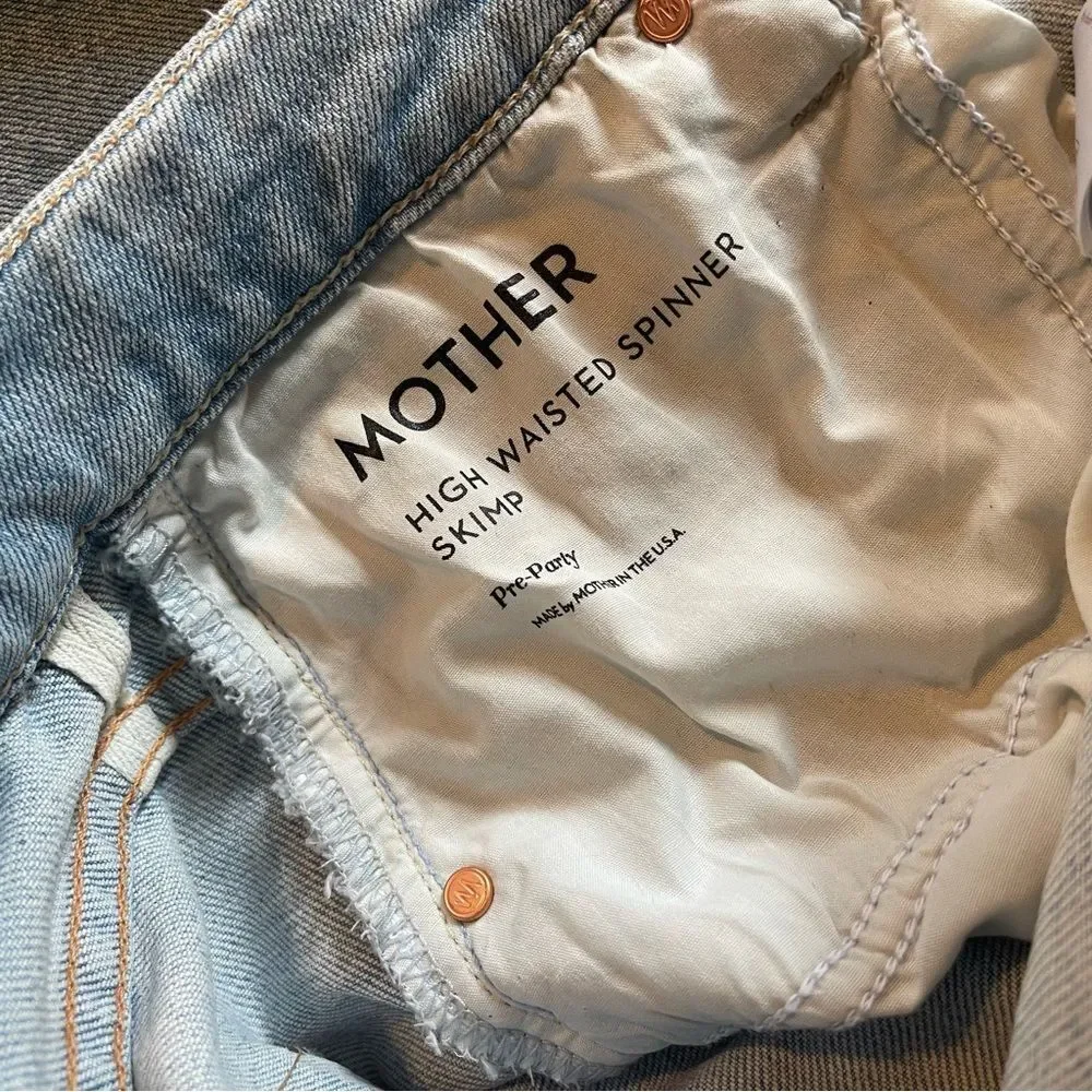 MOTHER Superior The Spinner Skimp Wide Leg Jeans High Rise Light Wash Denim 28